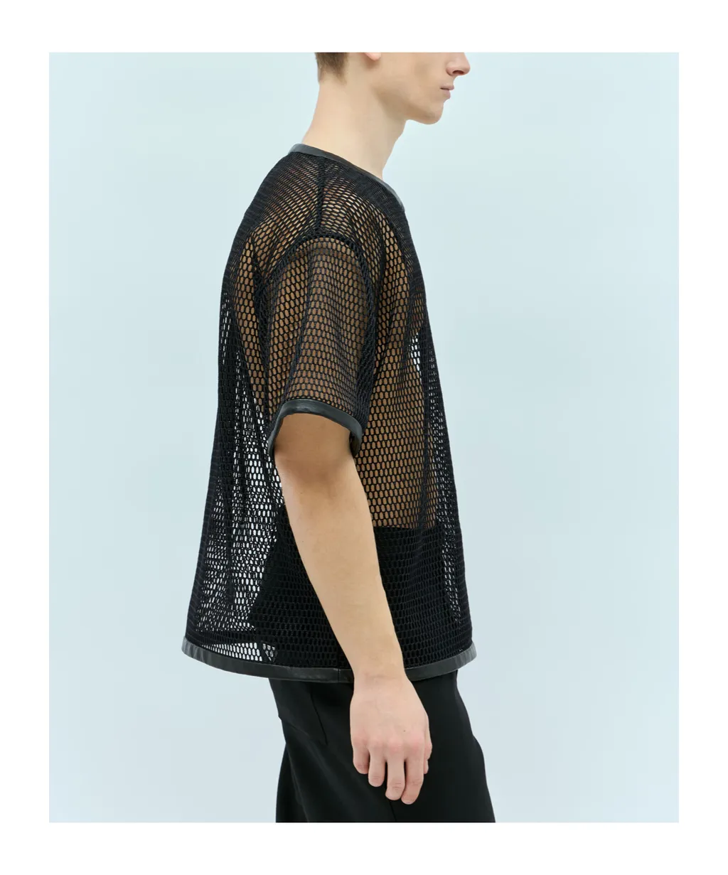 Jil Sander	Perforated Leather Trim Crewneck T-Shirt