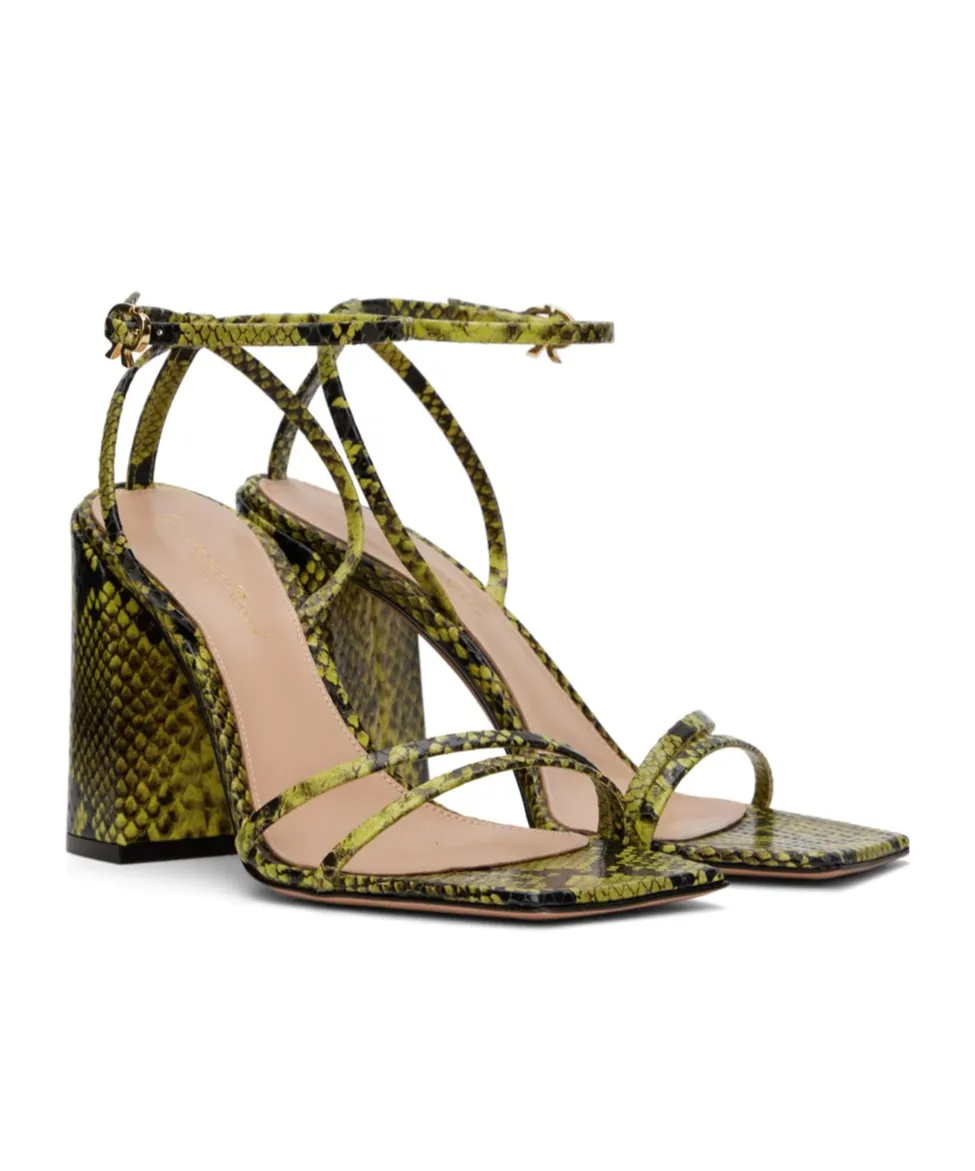 Snake Embossed High-Heeled Sandals