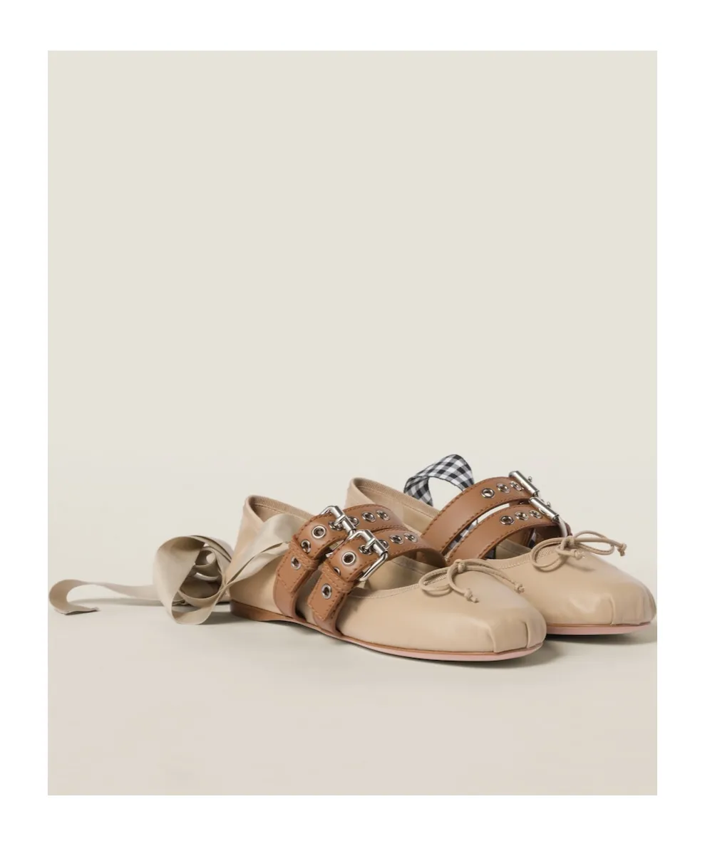 Nappa And Calf Leather Ballerinas
