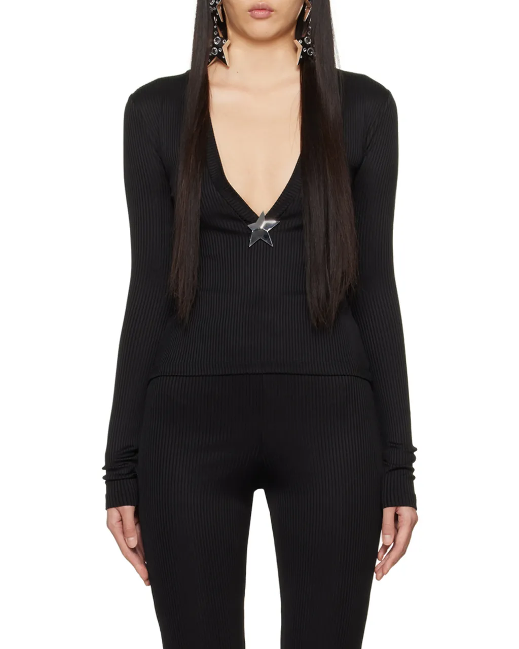 Area Star Stud-Detailed V-Neck Knitted Jumper