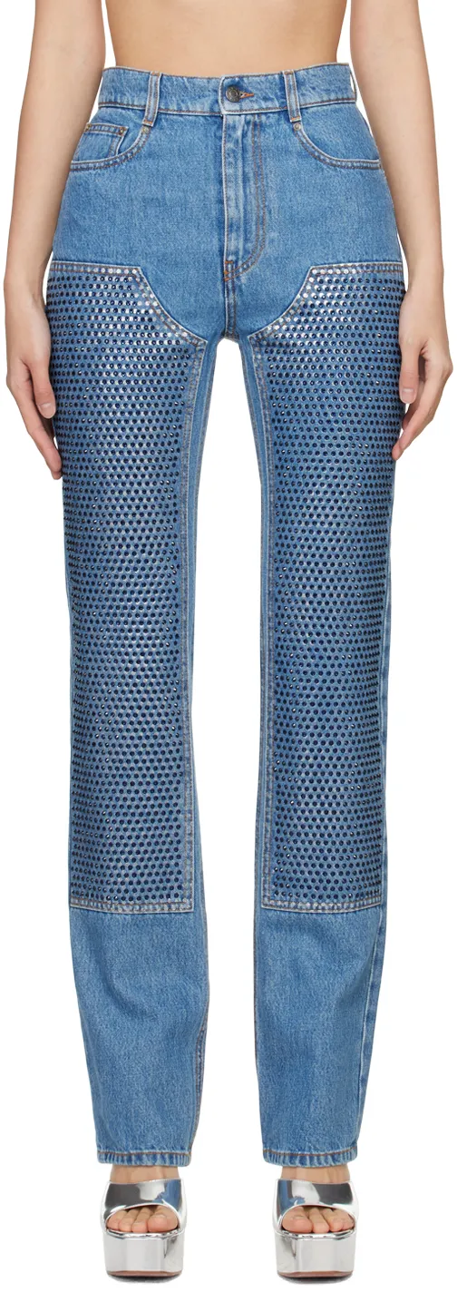 Crystal-Embellished Straight-Leg Jeans