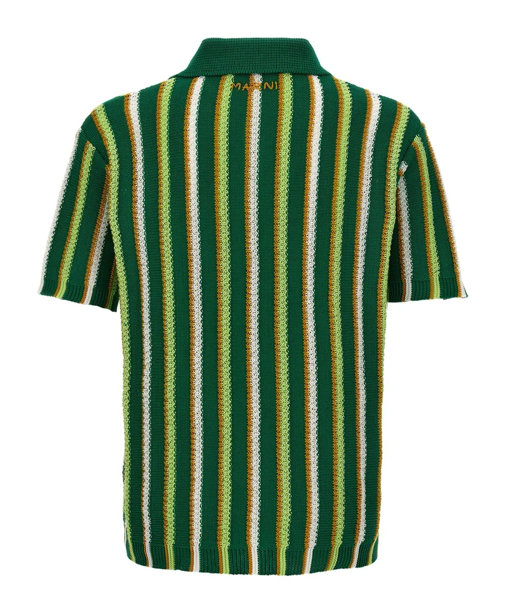 Marni Striped Crocheted Polo Shirt