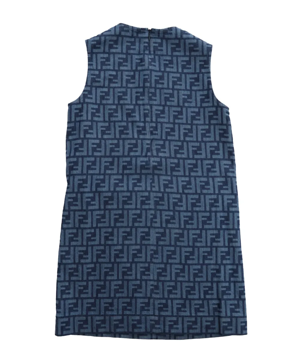 Fendi Kids Layered Monogram Pleated Denim Dress