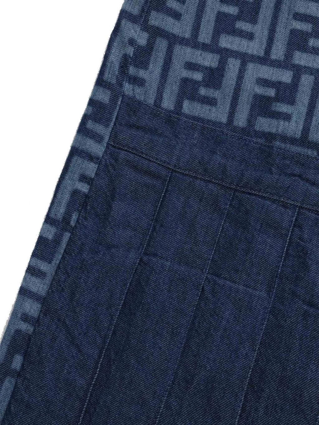 Fendi Kids Layered Monogram Pleated Denim Dress