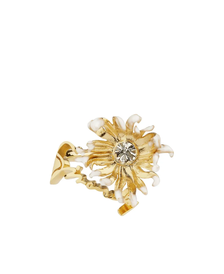 Daisy Ring In Metal And Enamel With Crystal