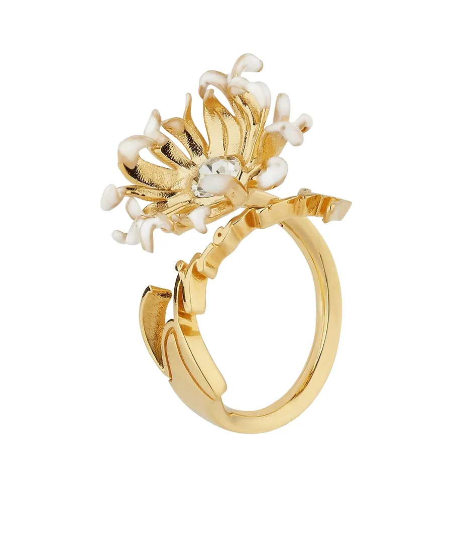 Daisy Ring In Metal And Enamel With Crystal