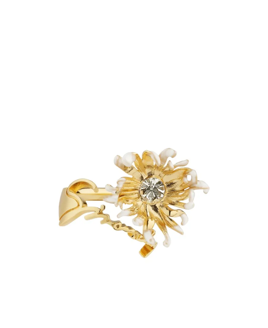 Daisy Ring In Metal And Enamel With Crystal