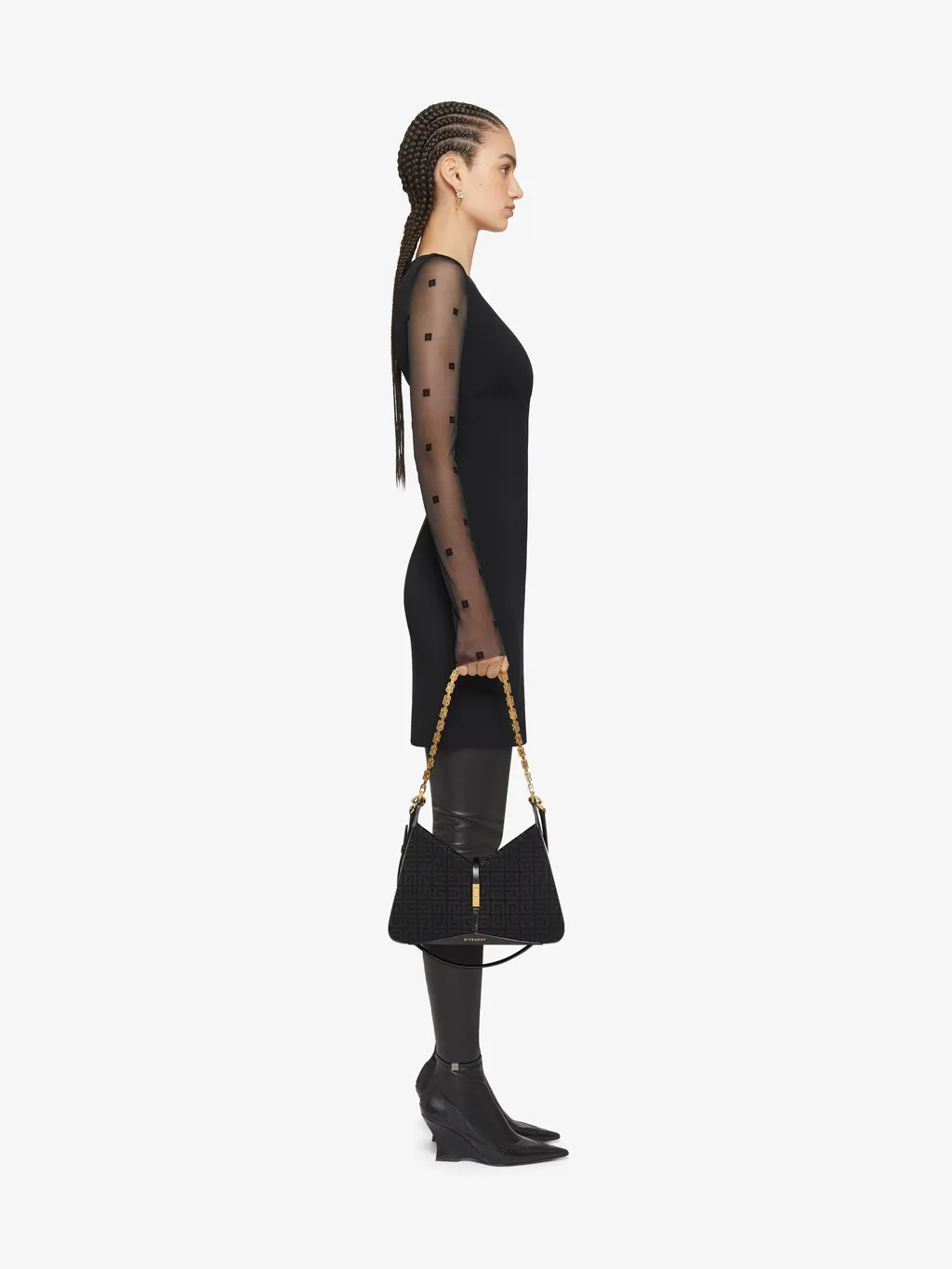 Dress In Sable Stretch And 4G Tulle