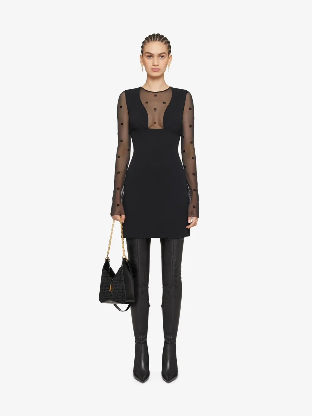 Dress In Sable Stretch And 4G Tulle