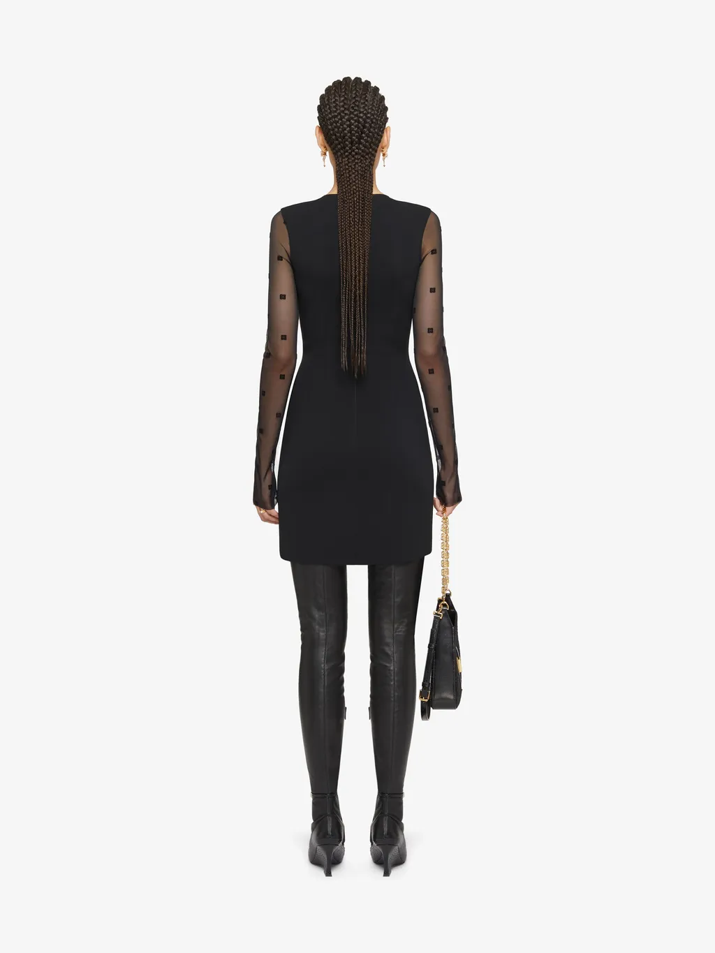 Dress In Sable Stretch And 4G Tulle