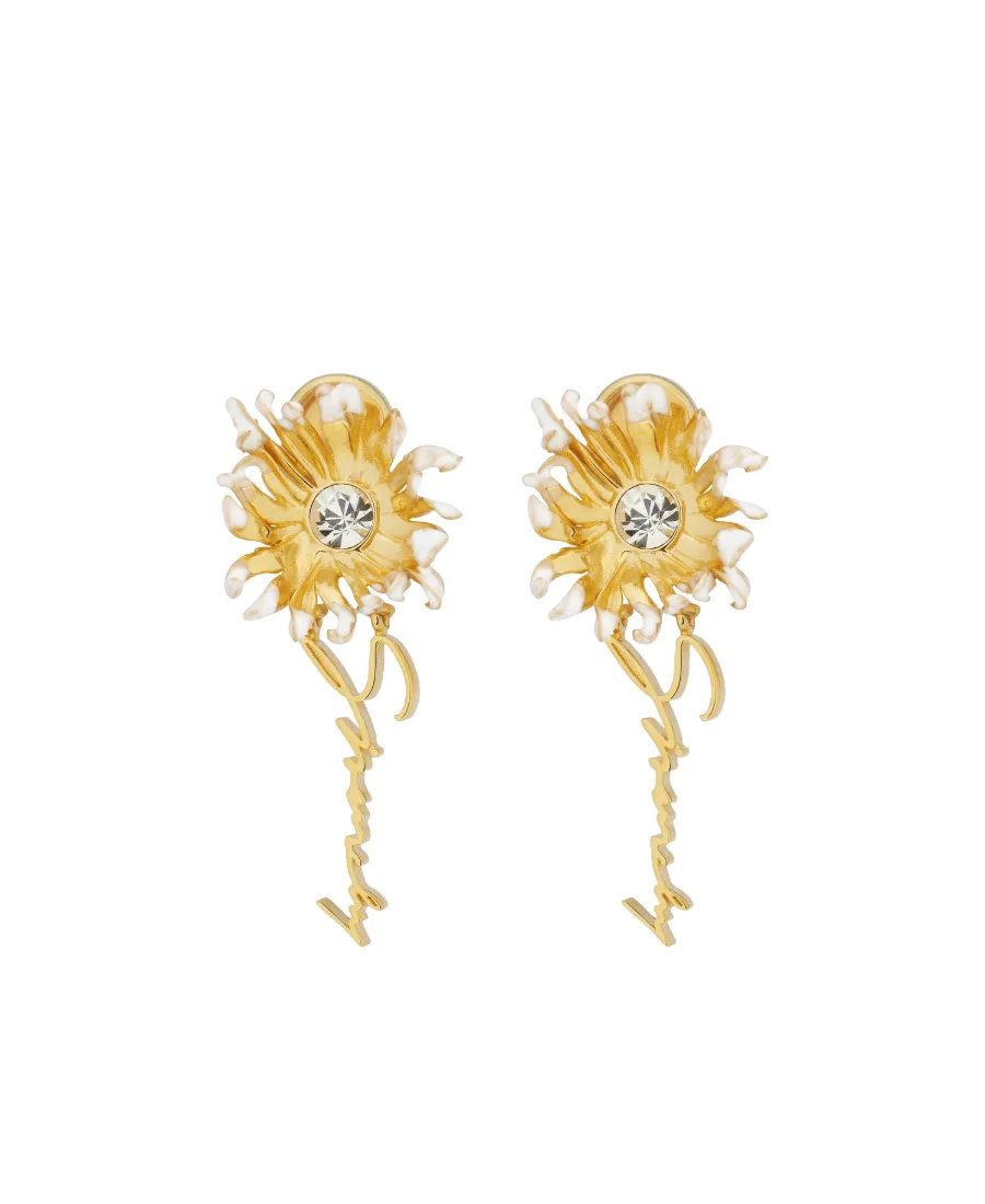 Daisy Earrings In Metal And Enamel With Crystal