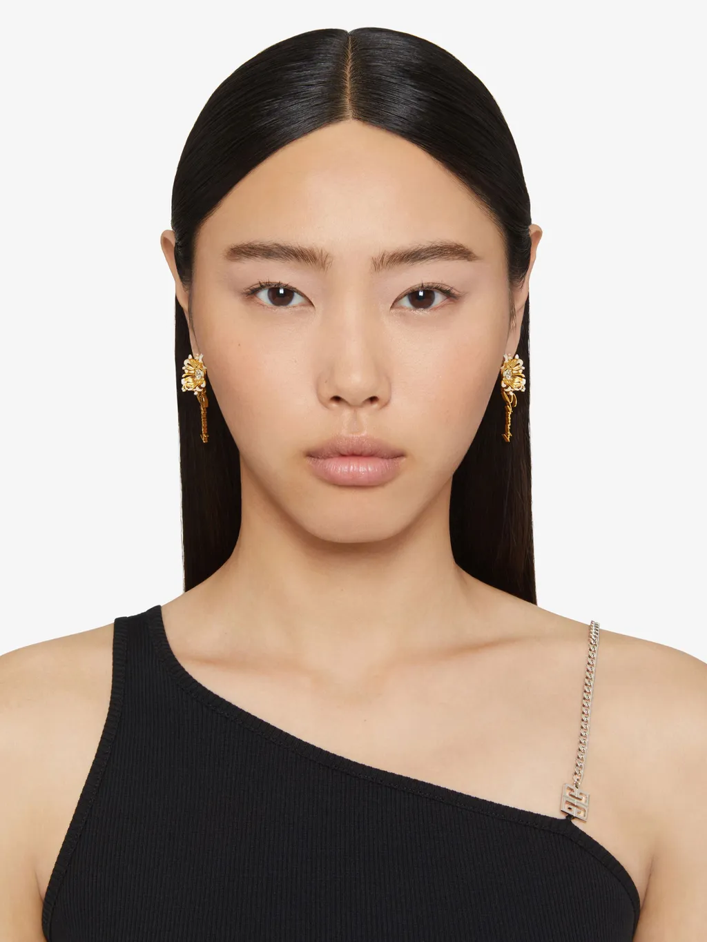 Daisy Earrings In Metal And Enamel With Crystal