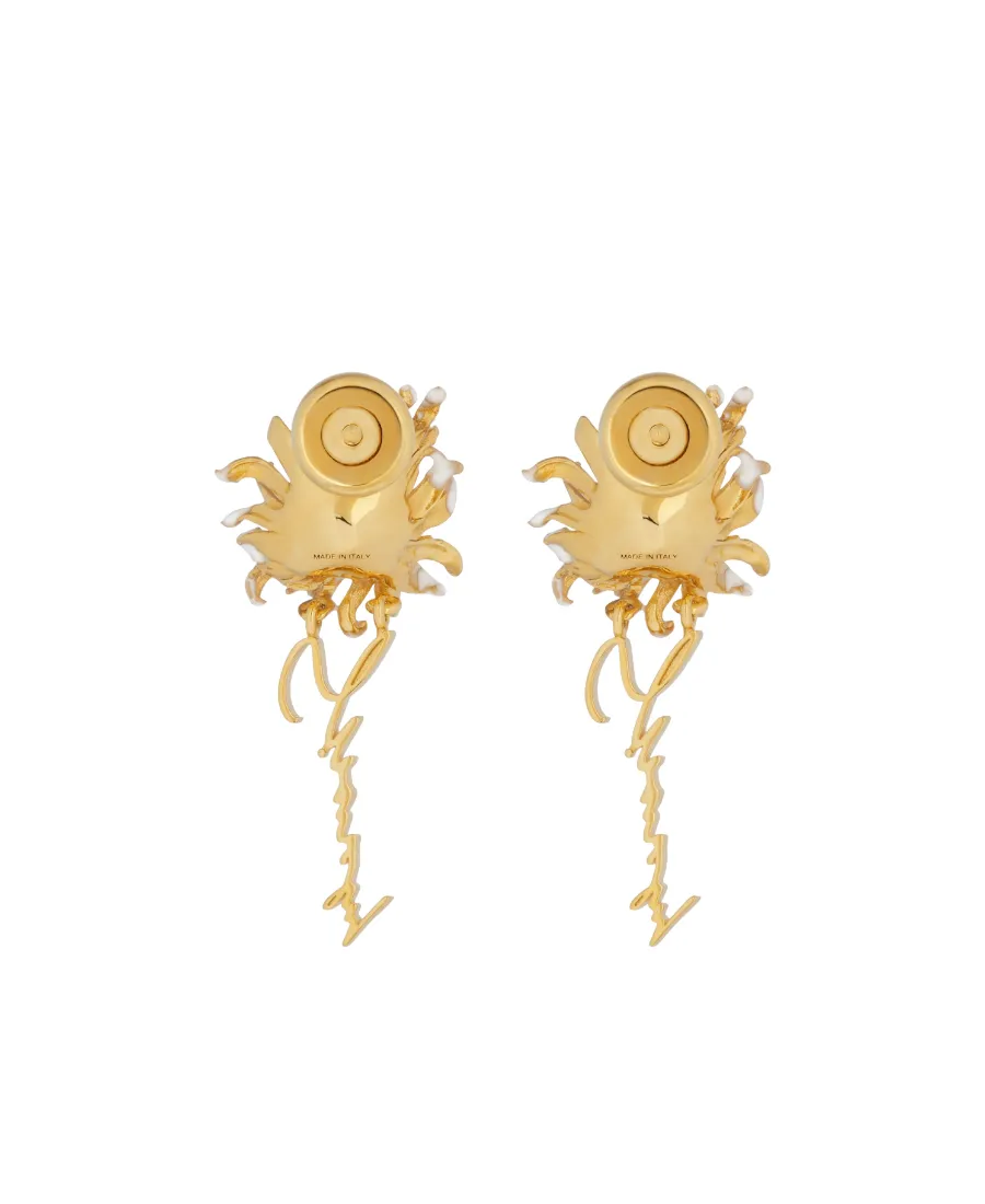 Daisy Earrings In Metal And Enamel With Crystal