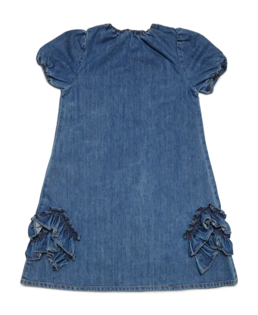 Marni Kids Ruffle Detailed Short-Sleeved Denim Dress