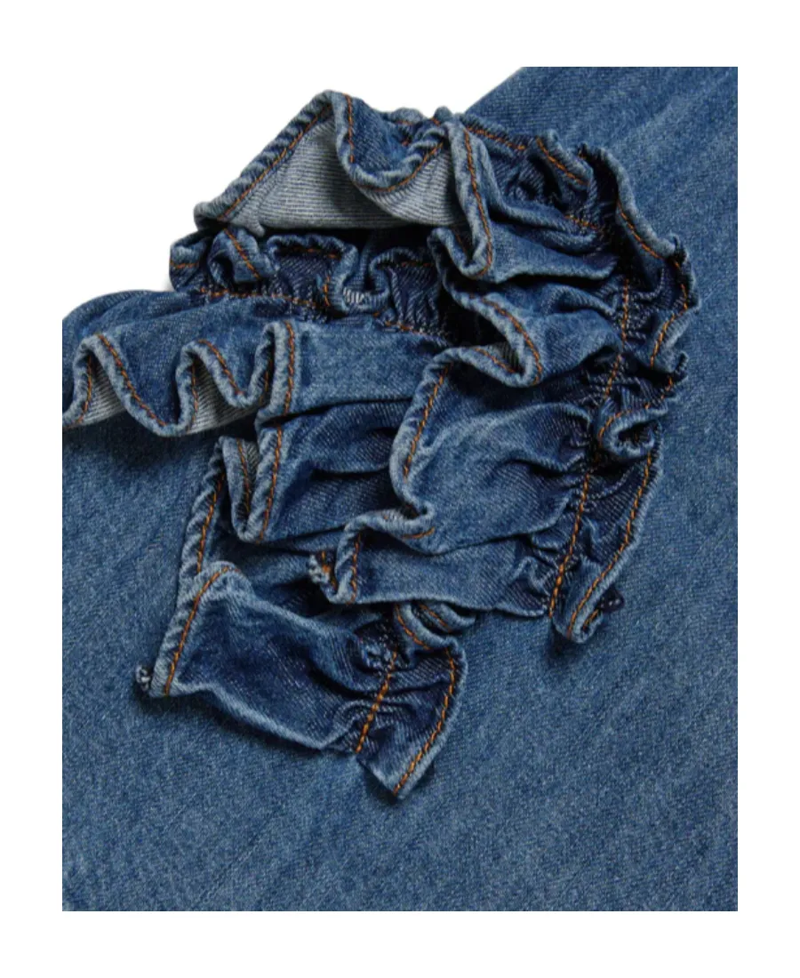 Marni Kids Ruffle Detailed Short-Sleeved Denim Dress