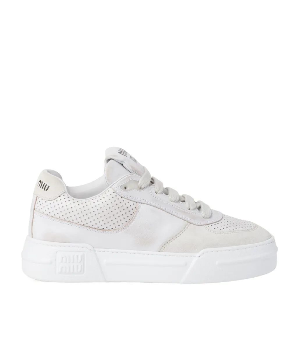 Bleached Leather And Suede Sneakers
