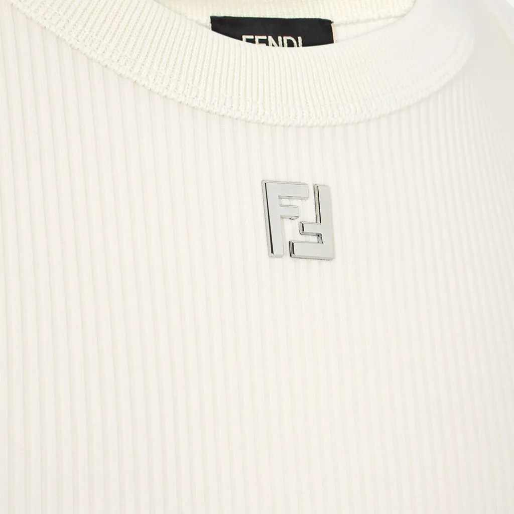 Fendi Logo Plaque Ribbed-Knit Top