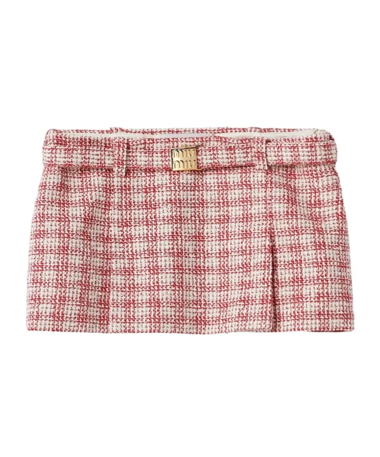 Belted A-Line Tweed Miniskirt