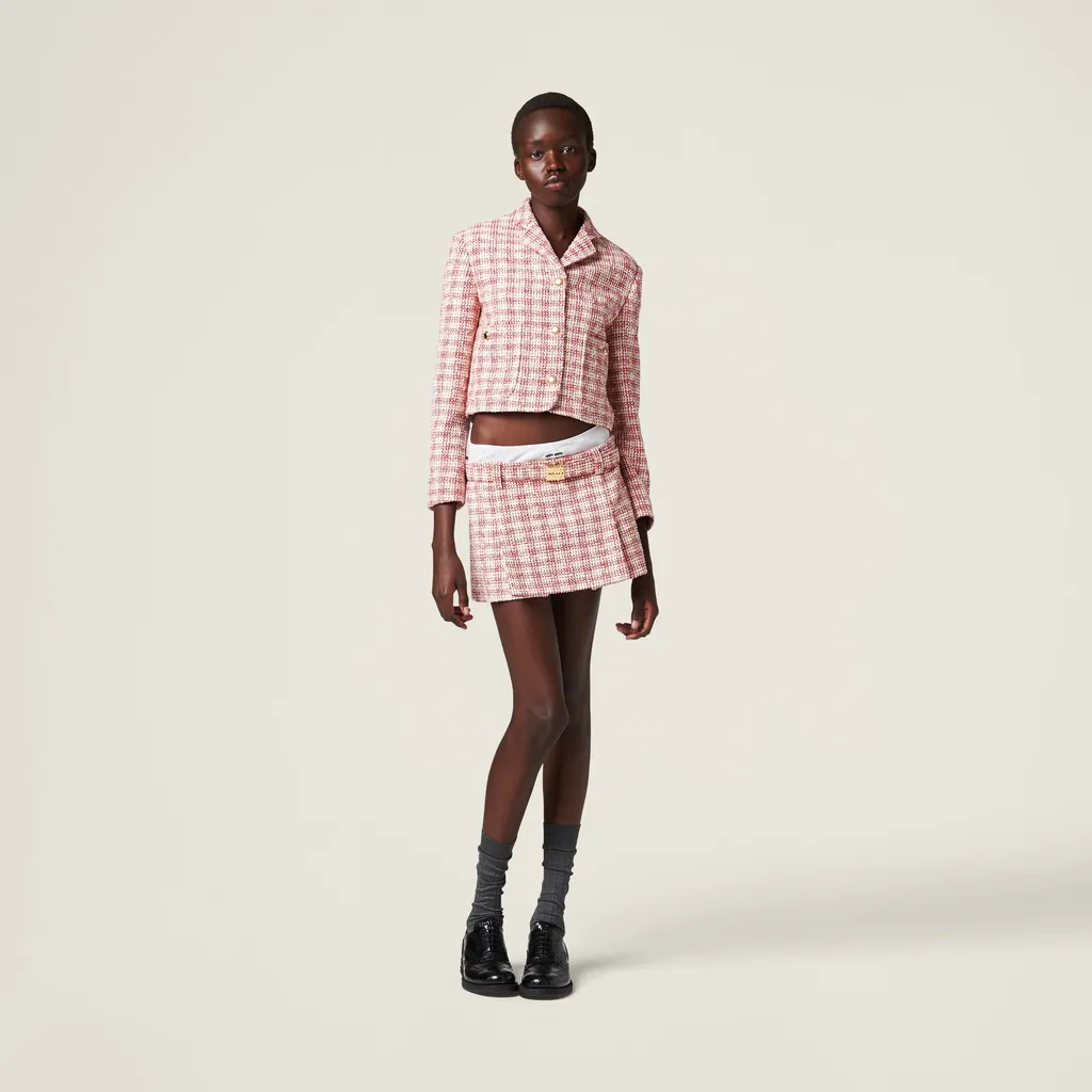 Belted A-Line Tweed Miniskirt