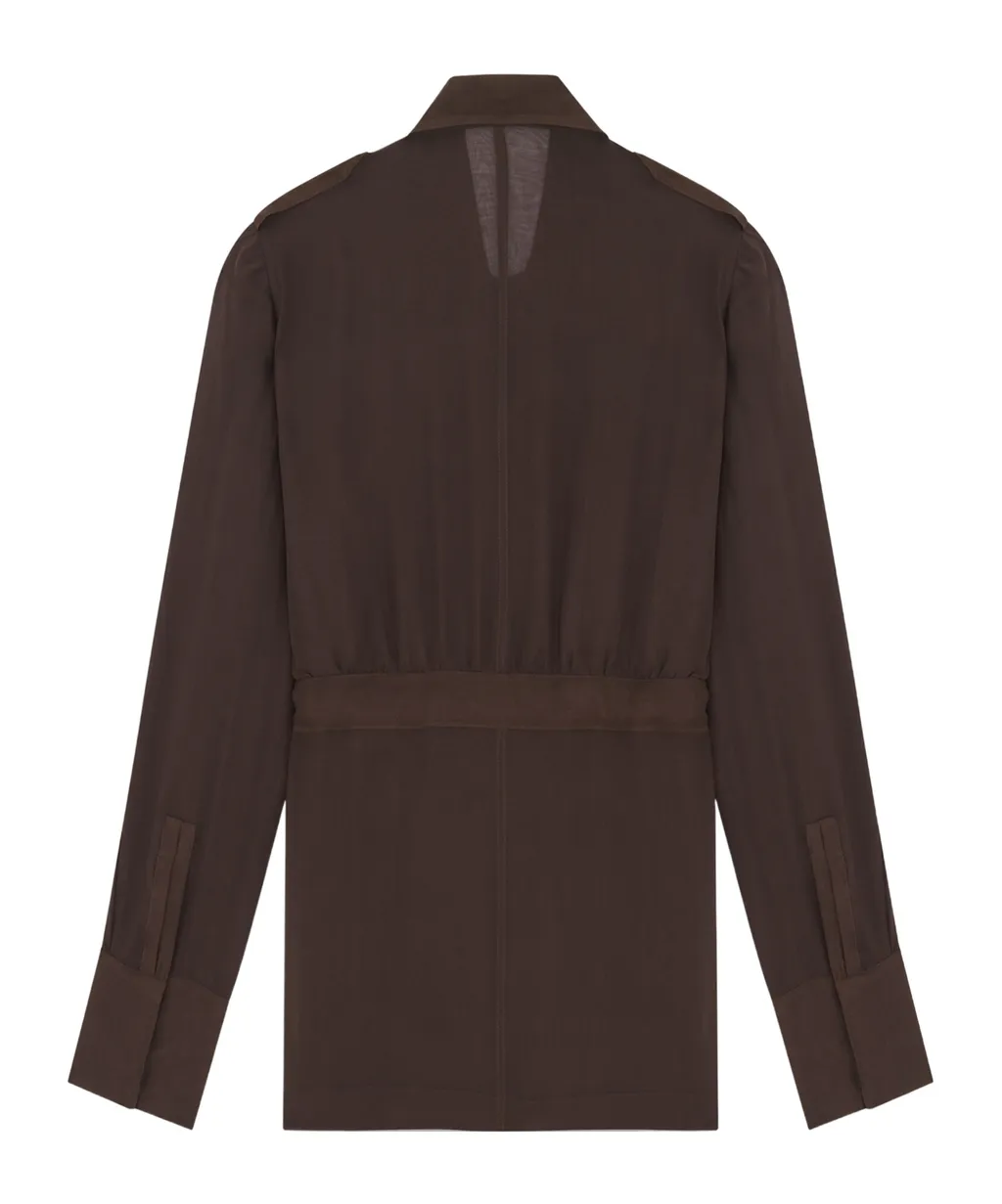 Saint Laurent Saharienne Belted Long-Sleeved Dress