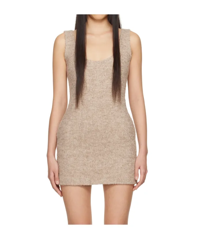 Low-Round Neck Tweed Dress