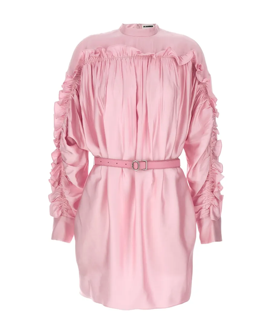 Jil Sander Ruffled Belted Mini Dress