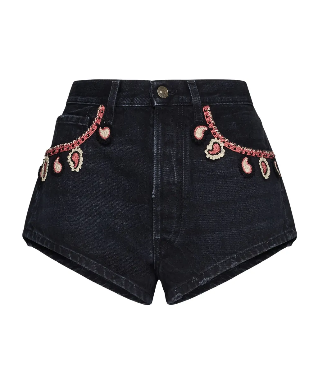 Alanui Pattern Embroidered Denim Shorts