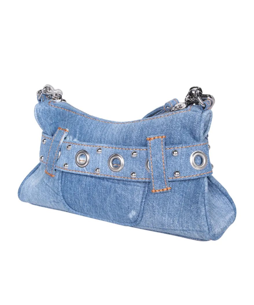 Dsquared2 Gothic Logo Plaque Denim Shoulder Bag