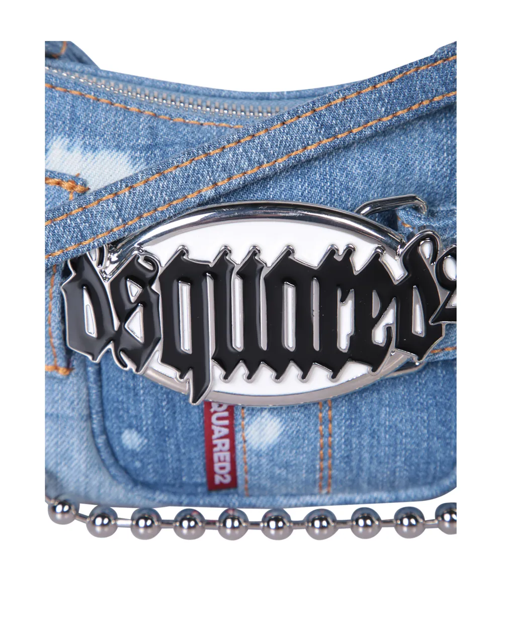 Dsquared2 Gothic Logo Plaque Denim Shoulder Bag