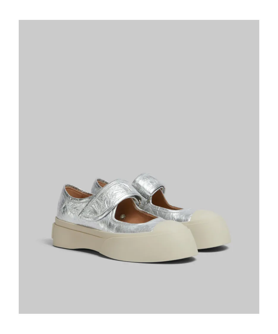 Marni Mary Jane Metallic Wrinkled Sneakers