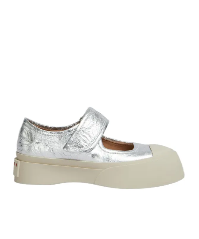 Marni Mary Jane Metallic Wrinkled Sneakers