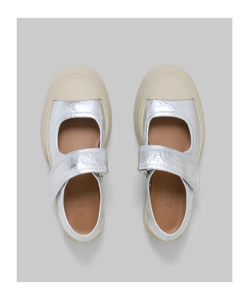 Marni Mary Jane Metallic Wrinkled Sneakers