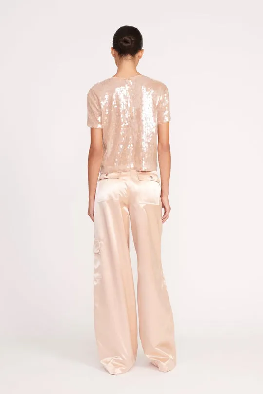 Belted Satin-Finish Palazzo Pants