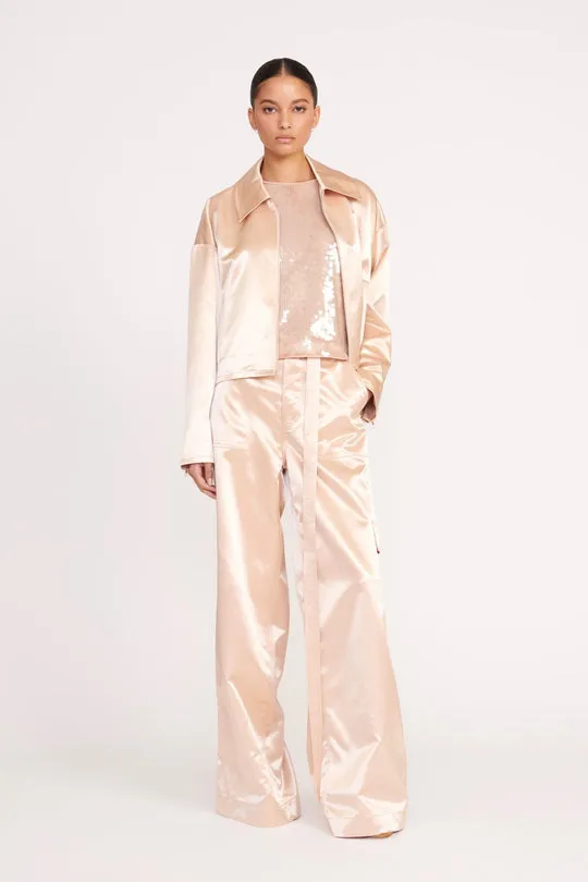 Belted Satin-Finish Palazzo Pants