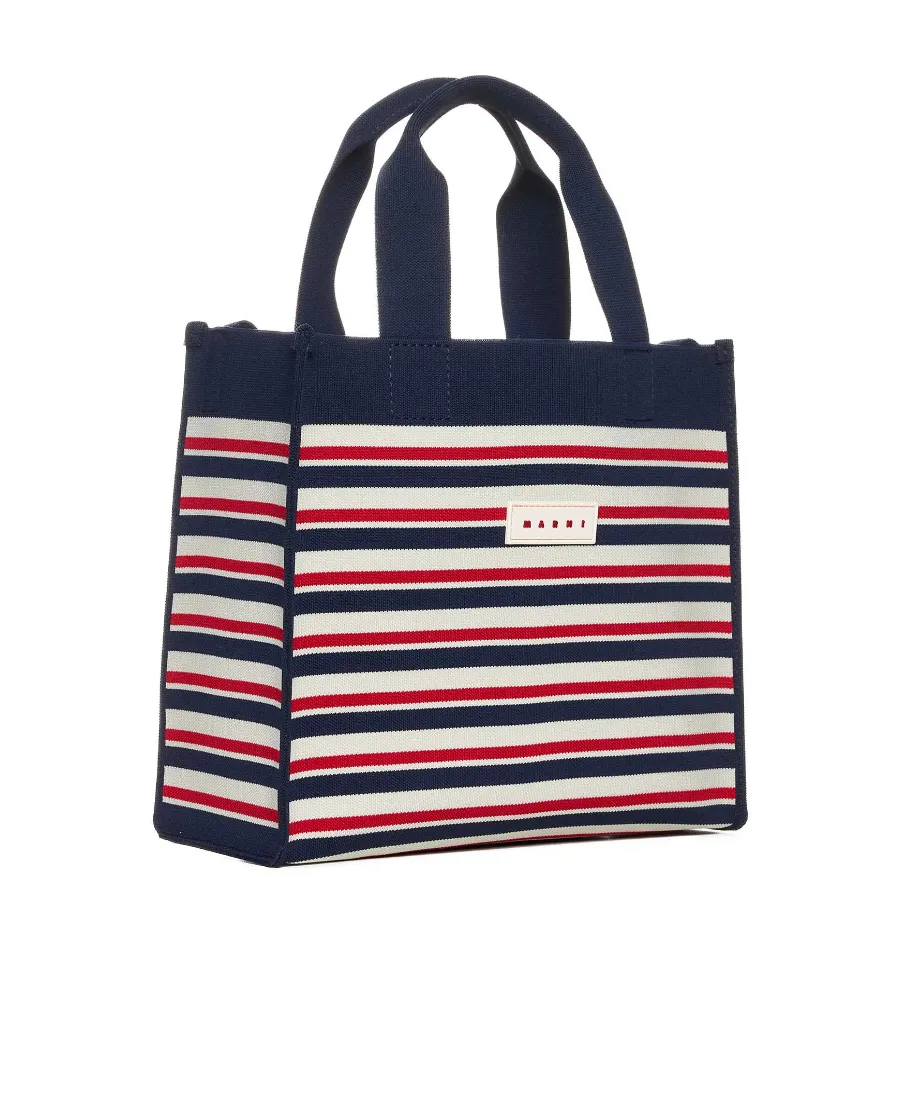 Marni Striped Open-Top Top Handle Bag