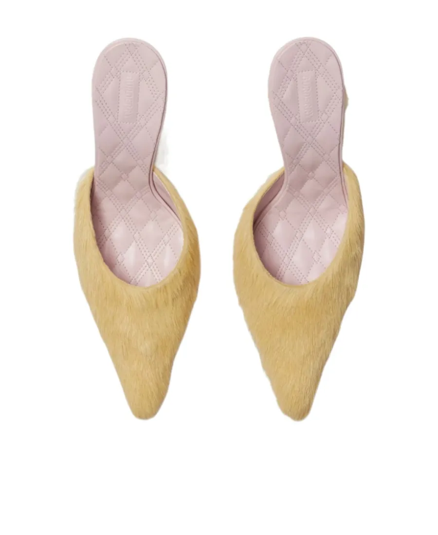 Burberry Buck Hair Calf Pointed-Toe Mules