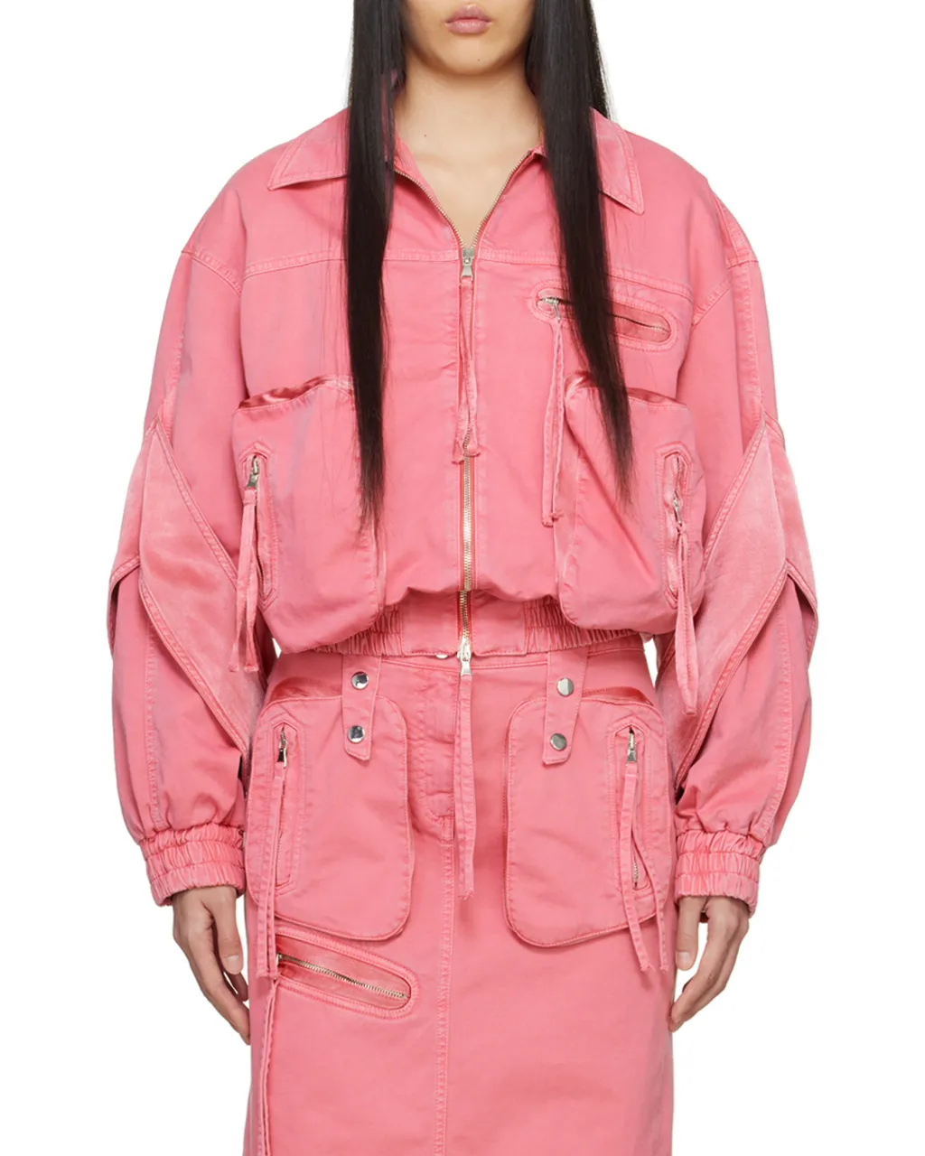 Satin-Inserts Bomber Jacket