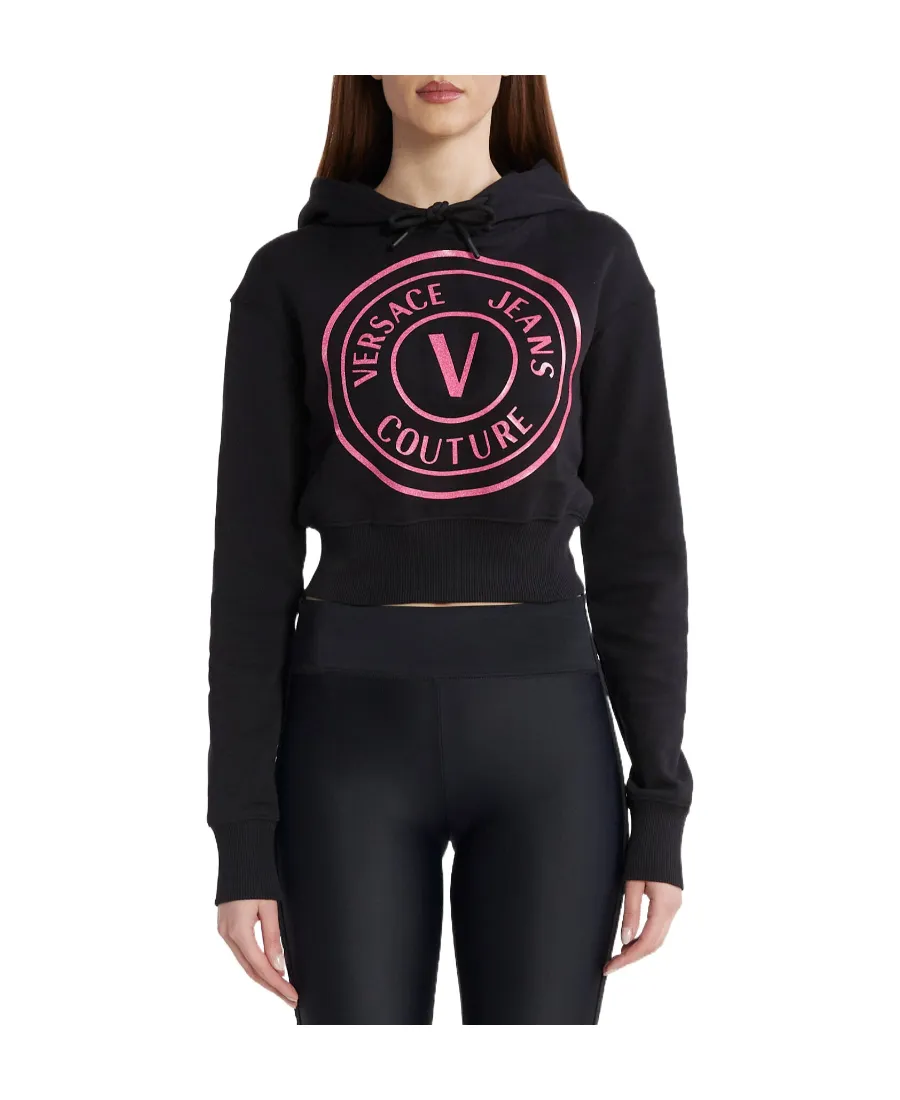 Versace Jeans Couture Logo Printed Drawstring Cropped Hoodie