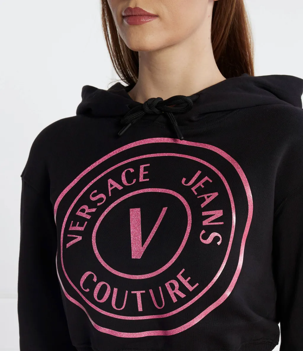 Versace Jeans Couture Logo Printed Drawstring Cropped Hoodie