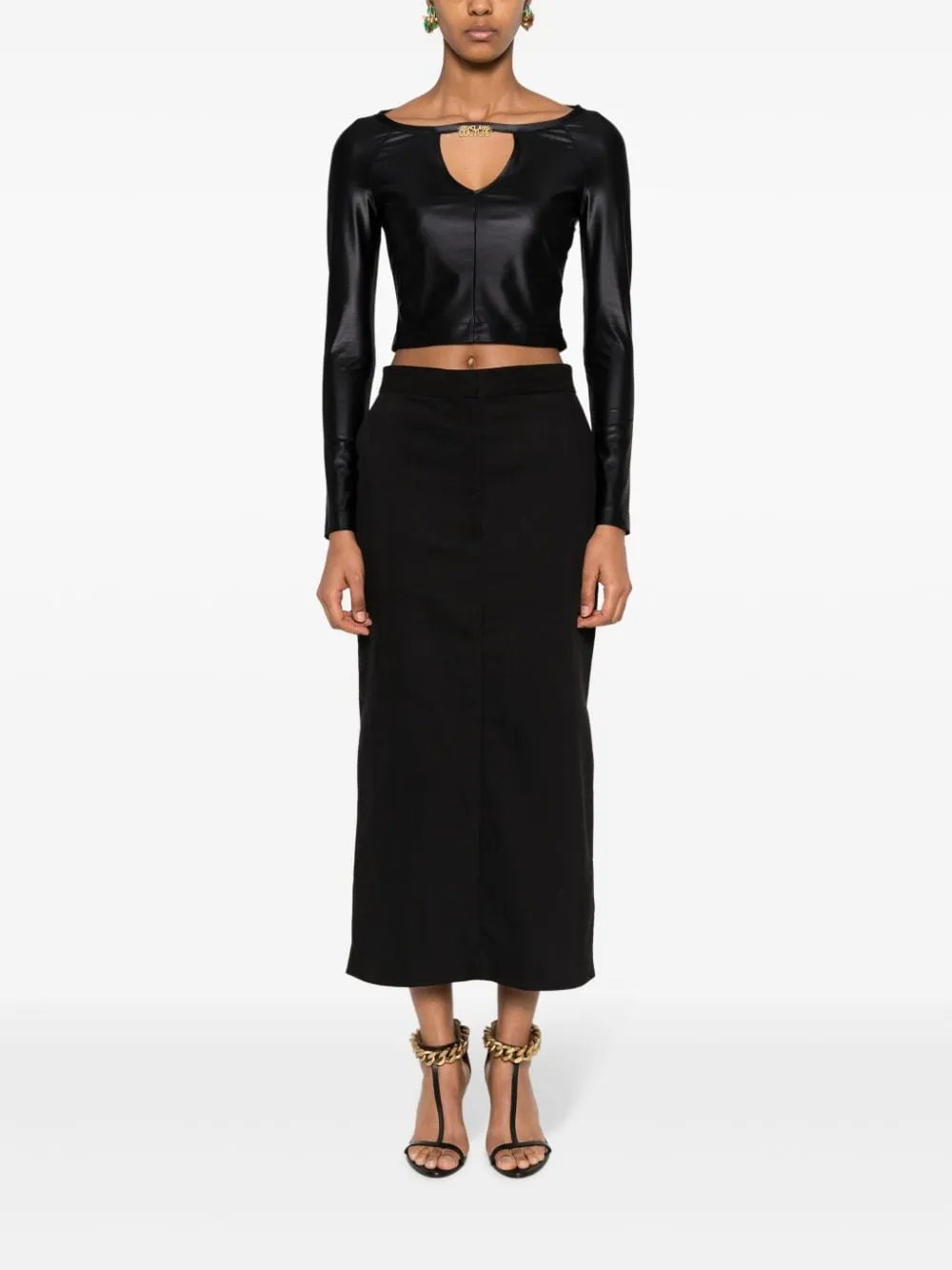 Versace Jeans Couture Cut-Out Detailed Jersey Cropped Top
