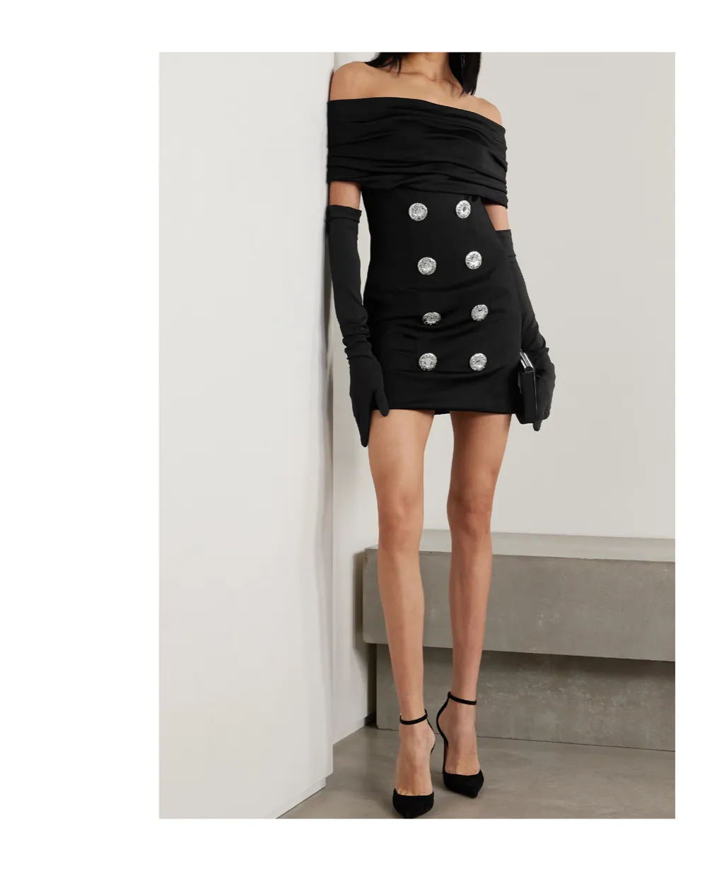 Balmain Buttonedboat Neck Mini Dress