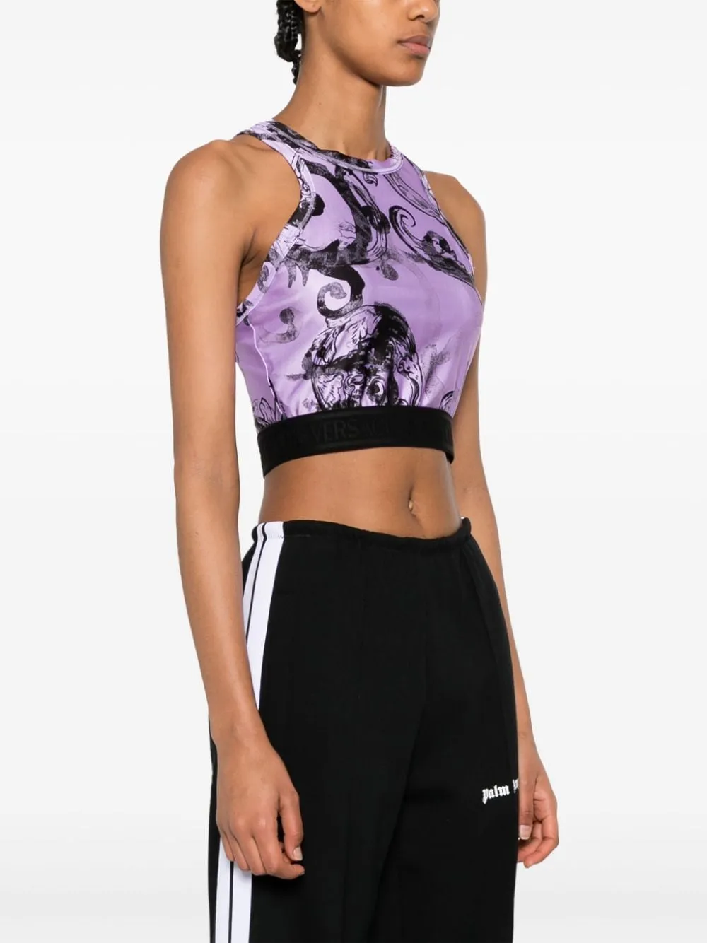 Versace Jeans Couture Magazine-Printed Sleeveless Cropped Top