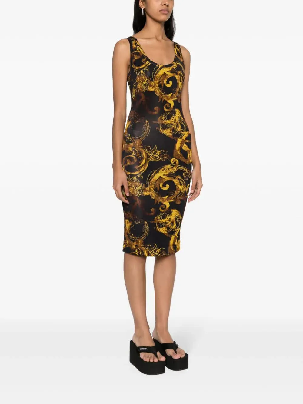 Watercolour Couture-Print Midi Dress