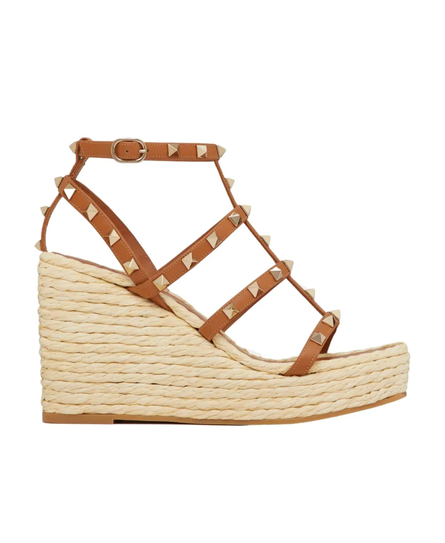 Valentino Garavani Rockstud Open Toe Wedge Espadrilles