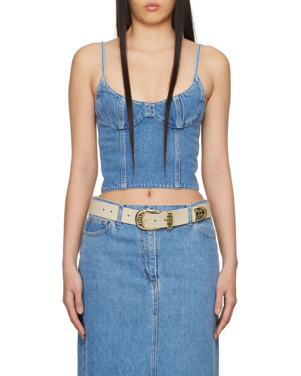 Magda Butrym Corset Cropped Denim Tank Top