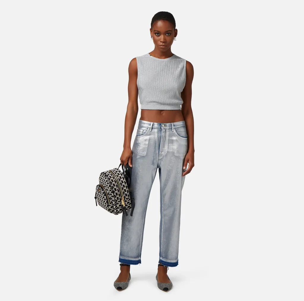 Elisabetta Franchi Laminated Boyfriend Jeans