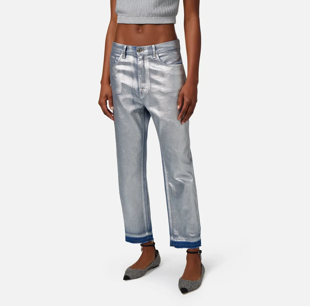 Elisabetta Franchi Laminated Boyfriend Jeans