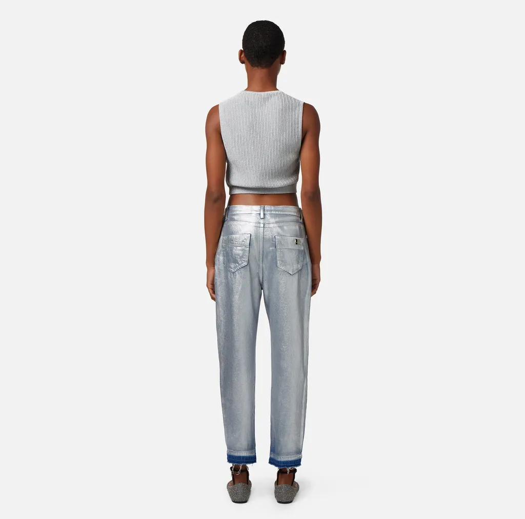 Elisabetta Franchi Laminated Boyfriend Jeans