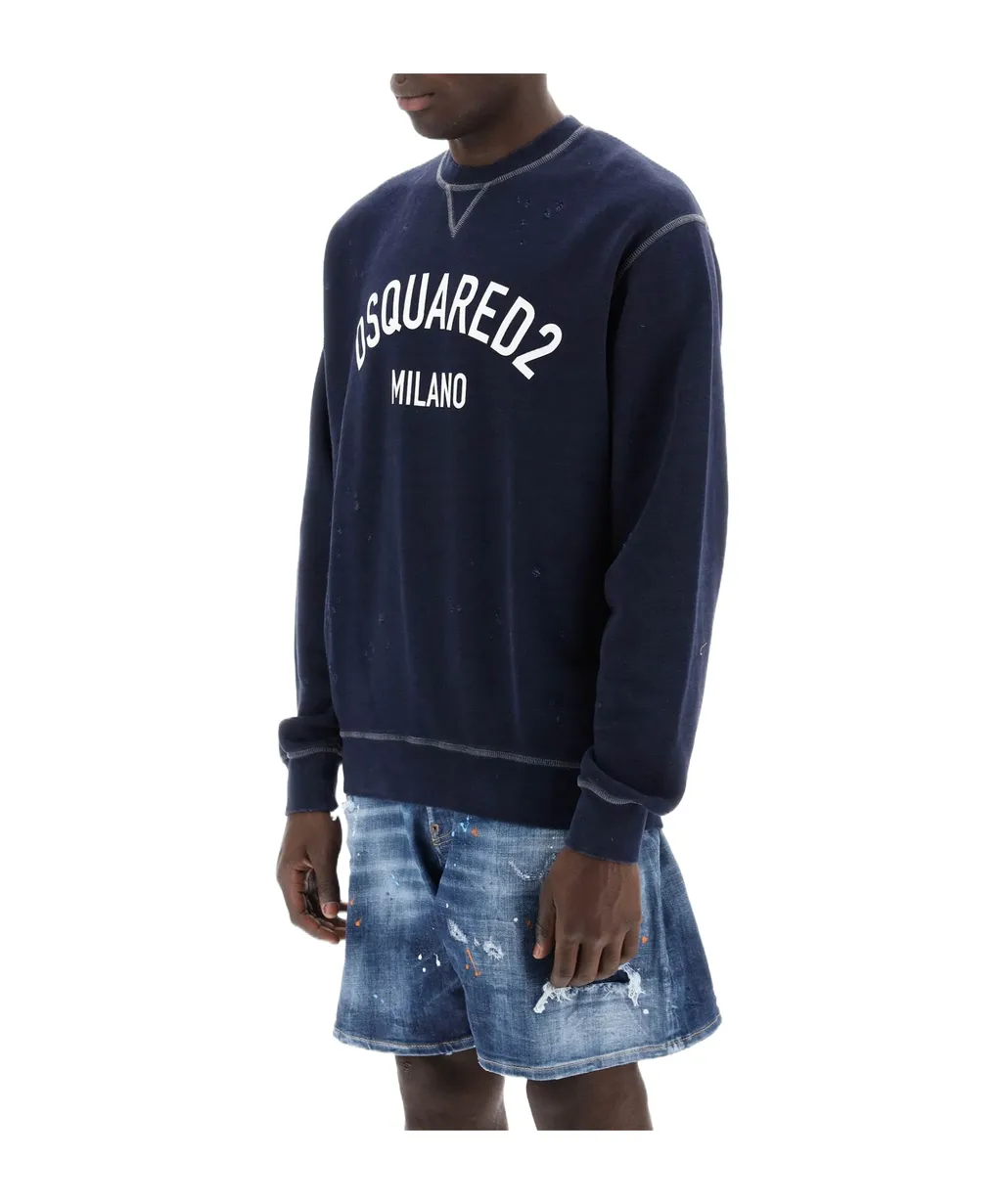 Dsquared2 Logo Print Distressed Crewneck Sweatshirt