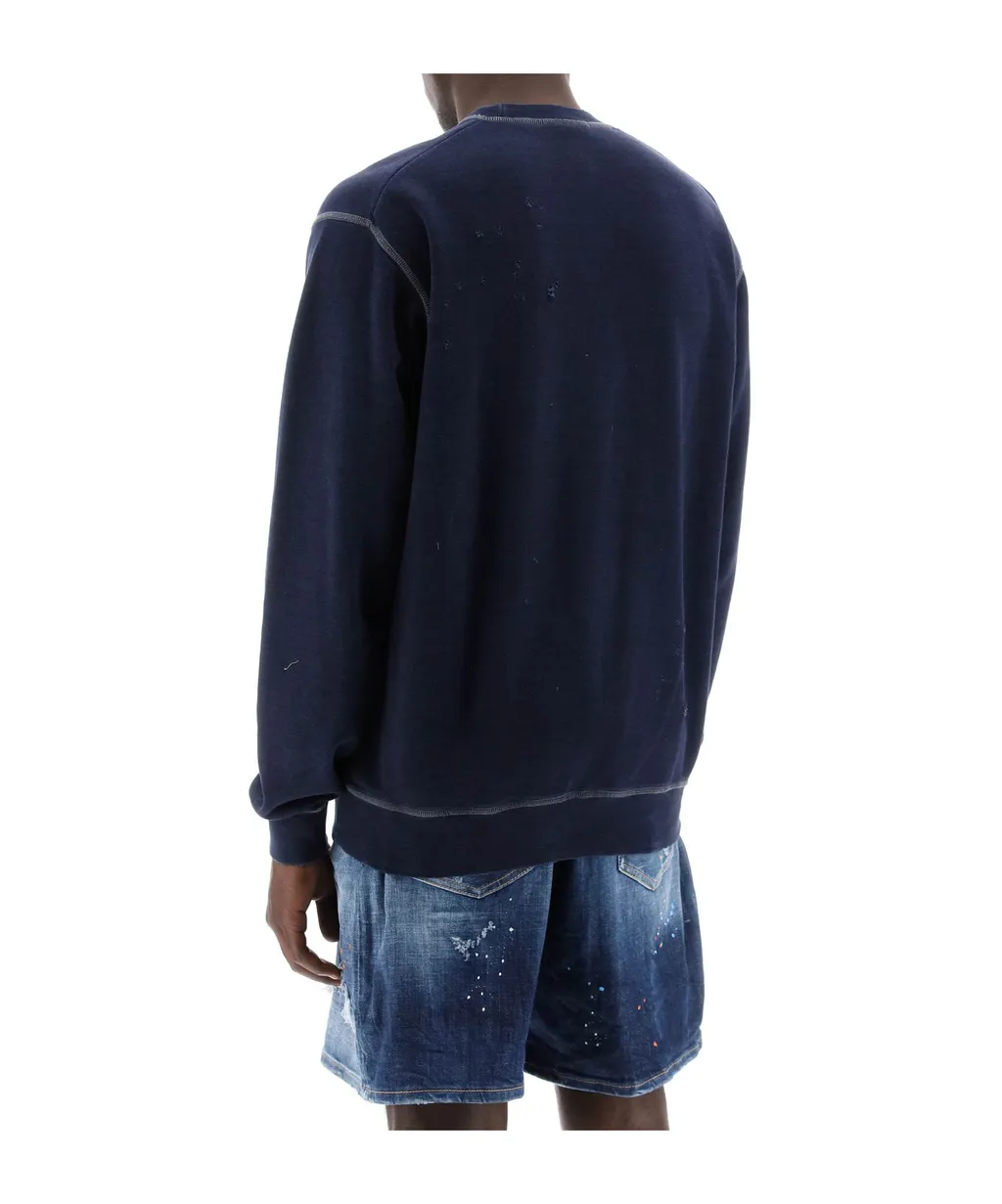 Dsquared2 Logo Print Distressed Crewneck Sweatshirt